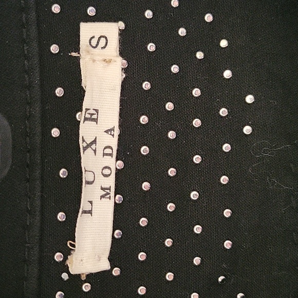 Luxe Moda Black with Gold Paint Rhinstone/Silver and Gold Studded Jean Jacket SM - Picture 4 of 15